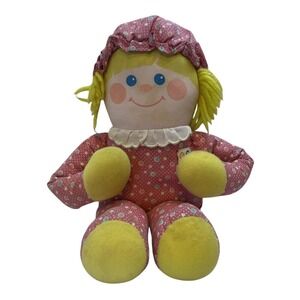 Vintage Fisher Price Toys Rag Doll Polka Dot‎ Dress Bonnet Blonde Hair 1982 Girl